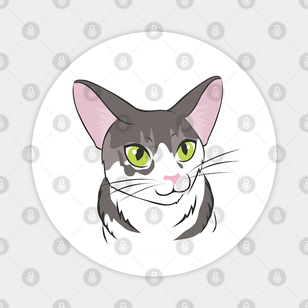 Gray and White Cat Magnet by SakuraDragon